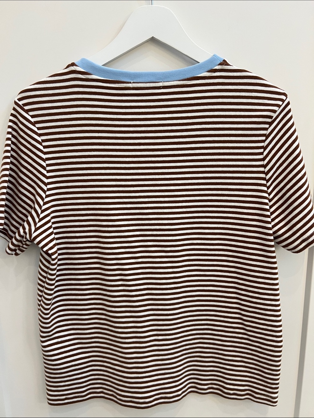 Elle Grey Brown & White Striped Tee with Light Blue Neckline - Picture 3 of 3